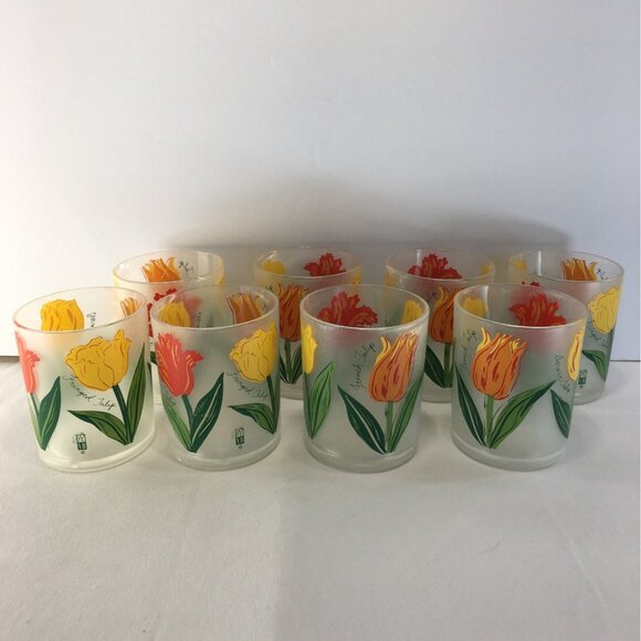 Vtg Precisioncraft Drinking Glasses Frosted Acrylic Parrot Tulip Design Set of 8 - Picture 2 of 14